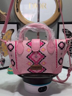Wrangler Pink Aztec Print Mini Satchel/Xbody With Vibrant Geometric Pattern 🔥